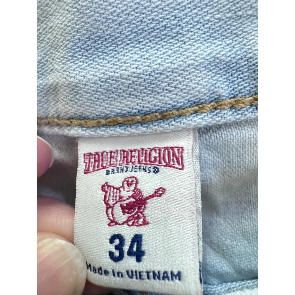 True Religion Mens Straight Seat Light Wash Distressed Y2K Jeans Size 34